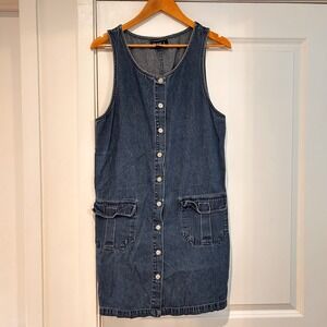 VTG Blue J Womens Cottagecore Denim Overall Jumper Dress Large Prairie Cargo